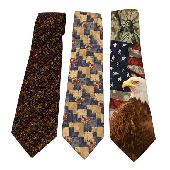 Mens Bundle of 9 - 100% Silk Neck Ties Various Colors & American Bald Eagle - Picture 2 of 14